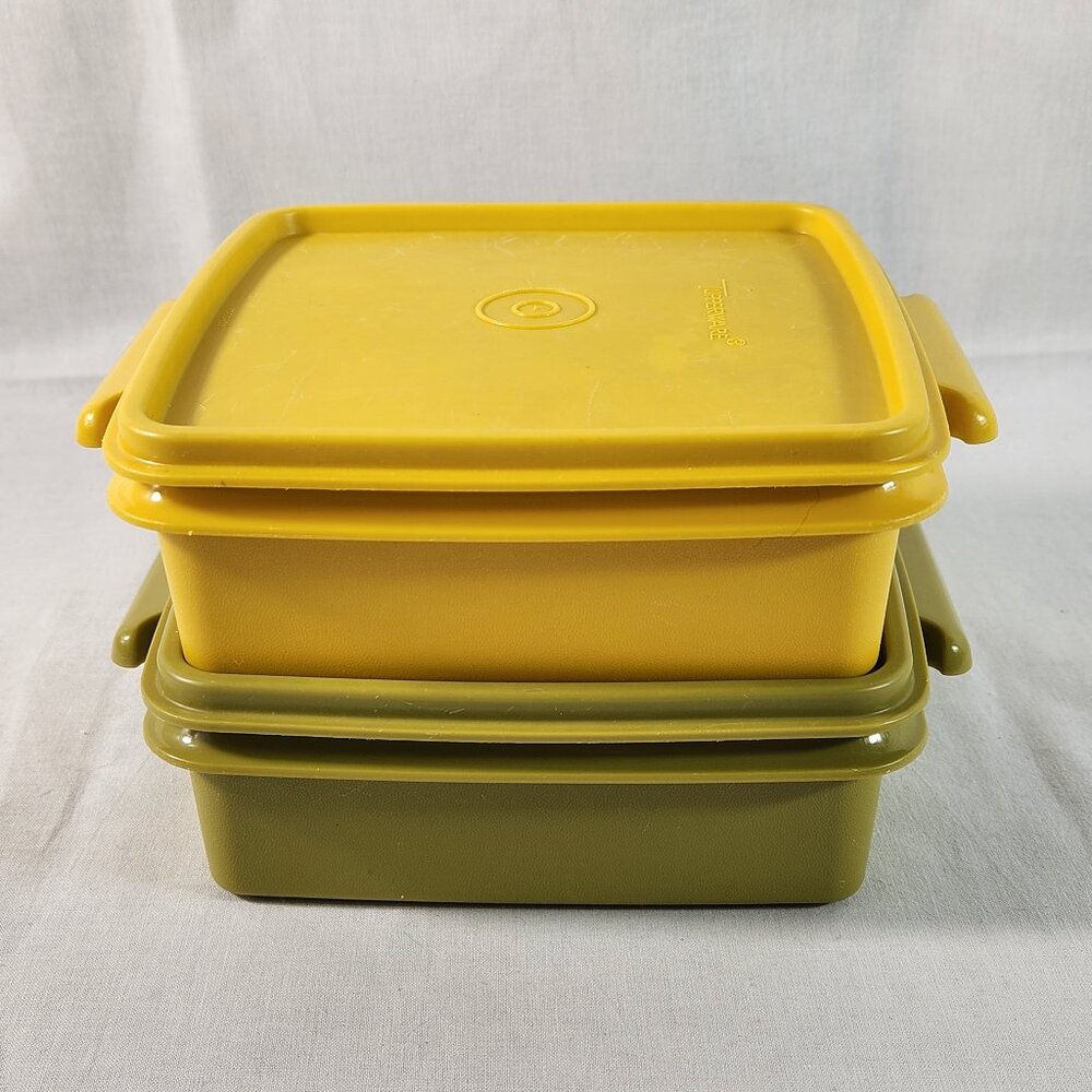 Tupperware 1362 Harvest Sandwich Keepers Square Away Storage Vintage w/ LIDS EUC